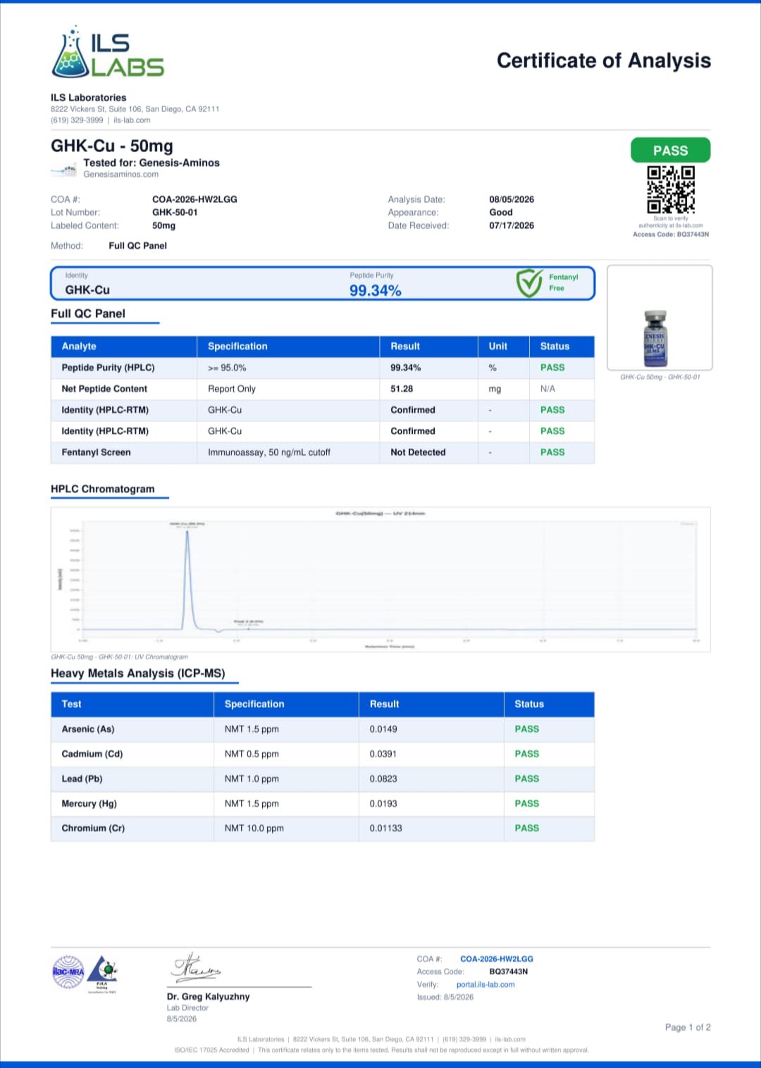 Third-party Certificate of Analysis — GHK-Cu 50mg